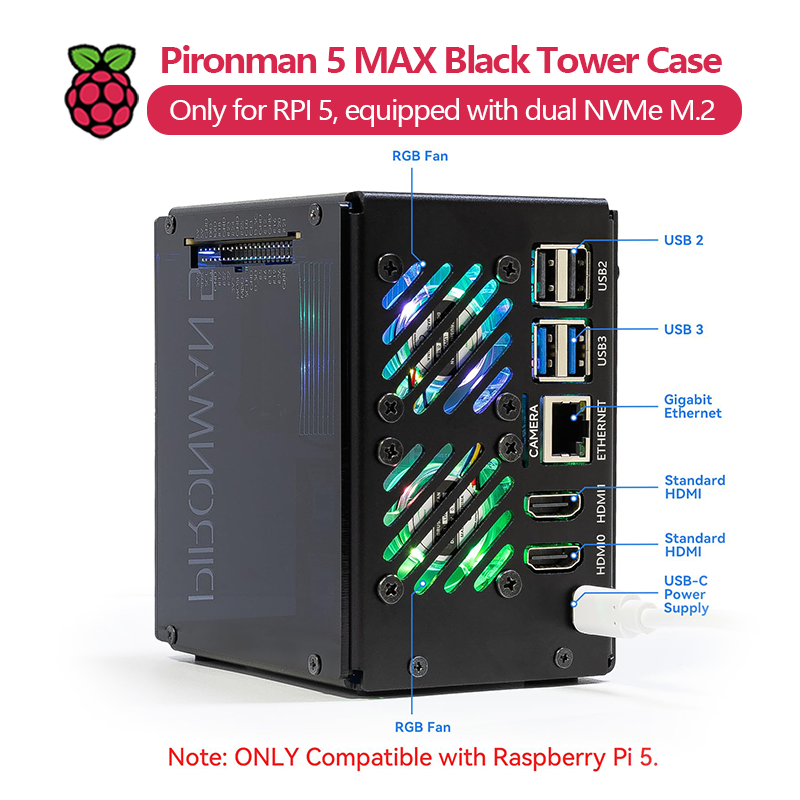 Pironman 5 MAX, Black Tower Ca - Argon One V3 M.2 Nvme Case 评论和价格